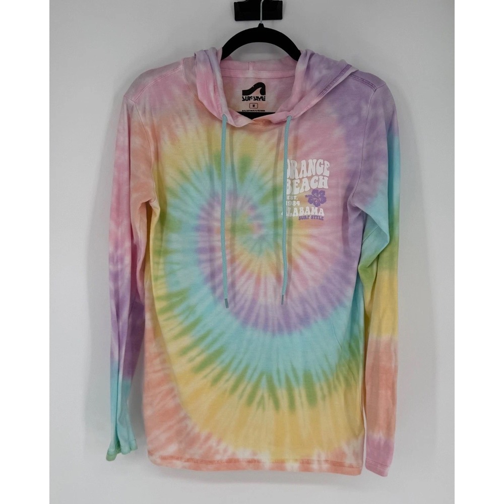 Surf Style Hoodie Sweatshirt Womens Medium Colorful Tie Dye Alabama Orange Beach
